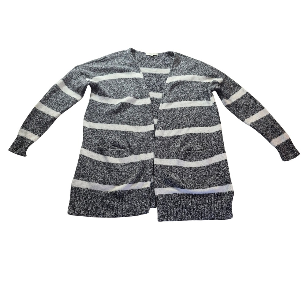Madewell Striped Open Front Cardigan Womens Small Gray White Coastal Grandma